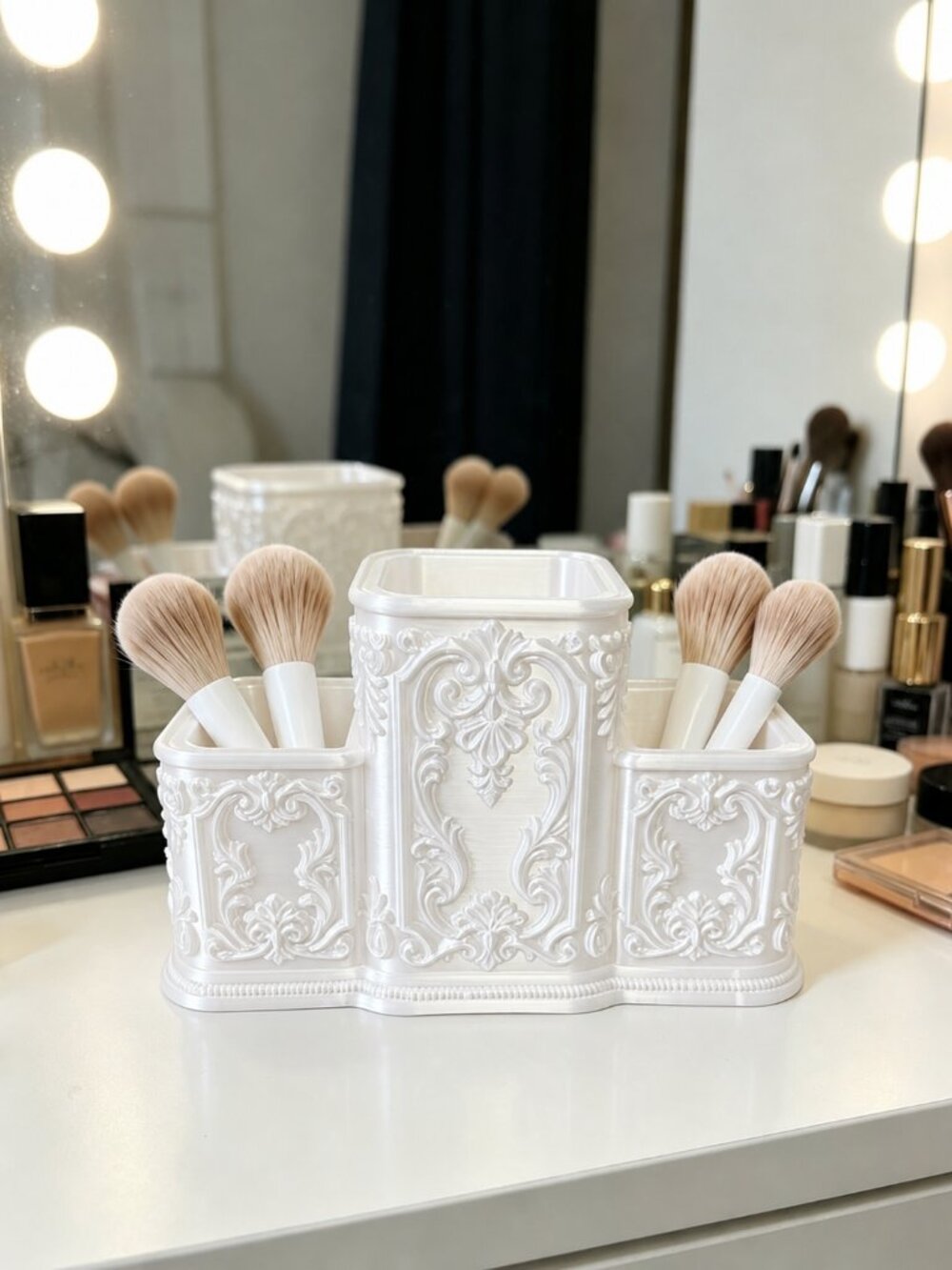 White Vintage Style Makeup Brush Holder | Vanity Organizer & Desk Storage